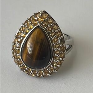 East Arts Size 9.5 Tiger’s Eye and Gemstones Silver Ring
